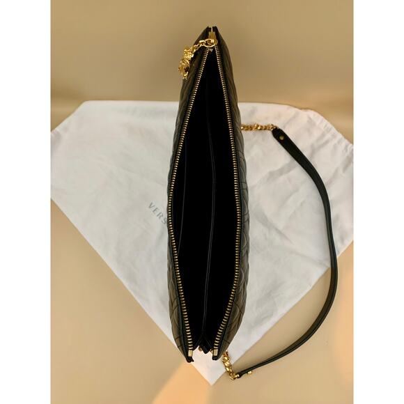 VERSACE Virtus V Bag Black Shoulder Crossbody Clutch Quilted Strap Authentic NEW - Picture 8 of 15